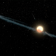 Representación artística de la estrella con los cometas orbitando a su alrededor. Ilustración: NASA / JPL